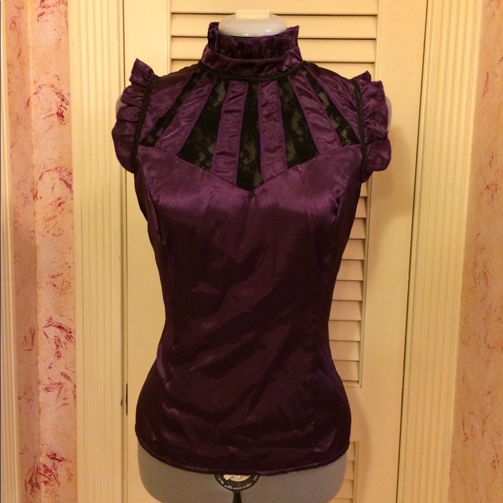 Satin sleeveless top with high neck